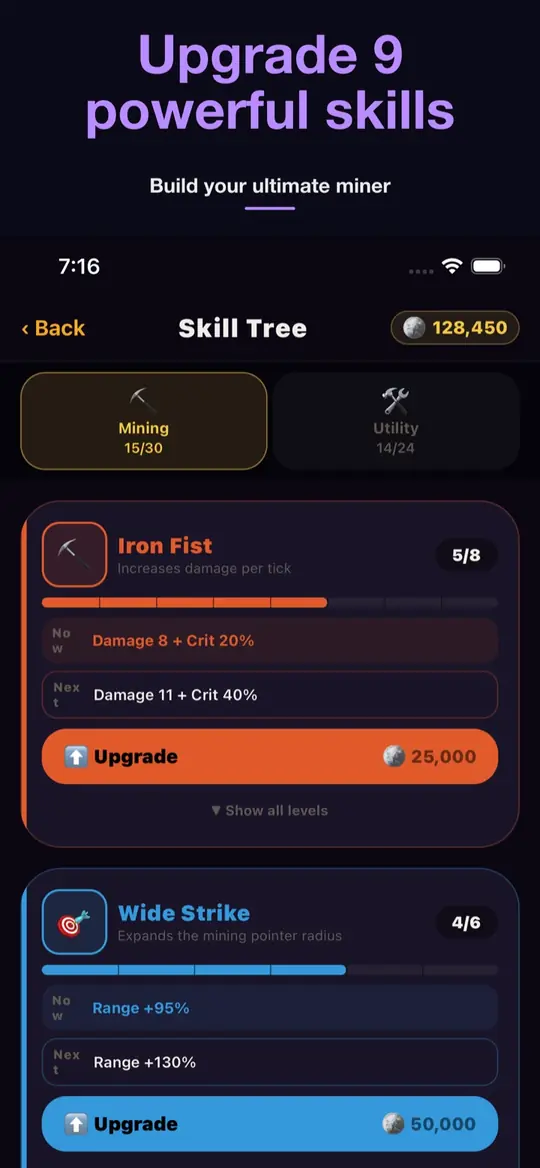Mining Rush — Skill upgrades