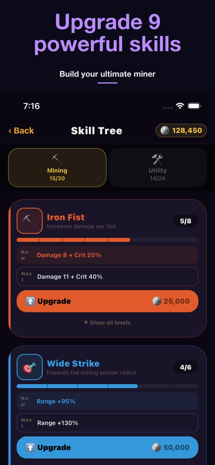 Mining Rush — Skill upgrades
